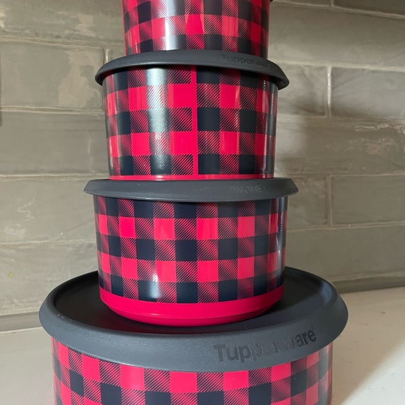 Tupperware 4 pc Buffalo Plaid canister set - Picture 2 of 4